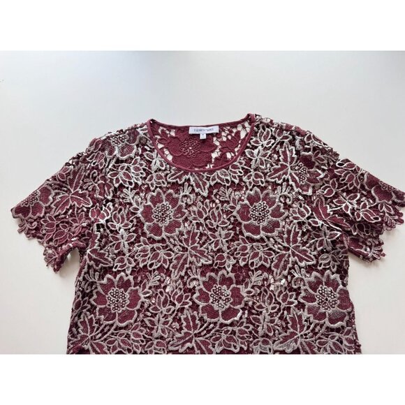 ELIZABETH AND JAMES Bates Bordeaux Maroon Silver Winter Lace Blouse, Size M - Picture 8 of 15